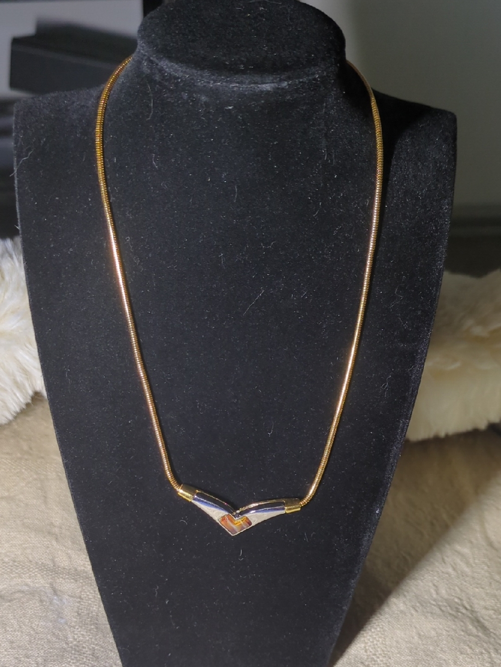 Givenchy Vintage Gold-Tone V Accent Necklace w/ Silver Inlay NOW ONLY $125